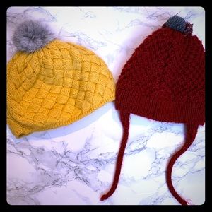 2 Zara Kids cozy knit beanies with pom pom detail